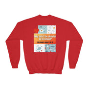 Youth Crewneck Sweatshirt — Inspirational Quote & Funny Kids’ Skeleton Joke Print