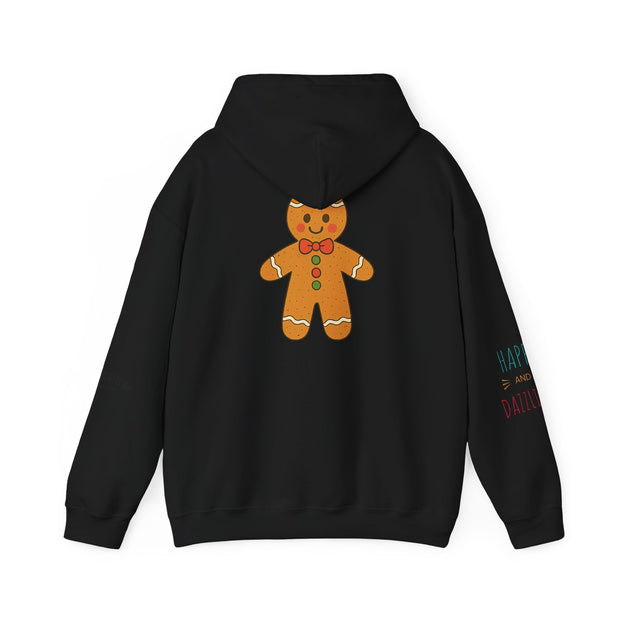 Gingerbread Holiday Hoodie — Scenic Quote Front & Festive Back