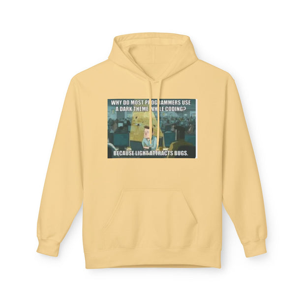 Minecraft Meme Hoodie — “Why Do Most Programmers Use Dark Themes? Because Light Attracts Bugs.”