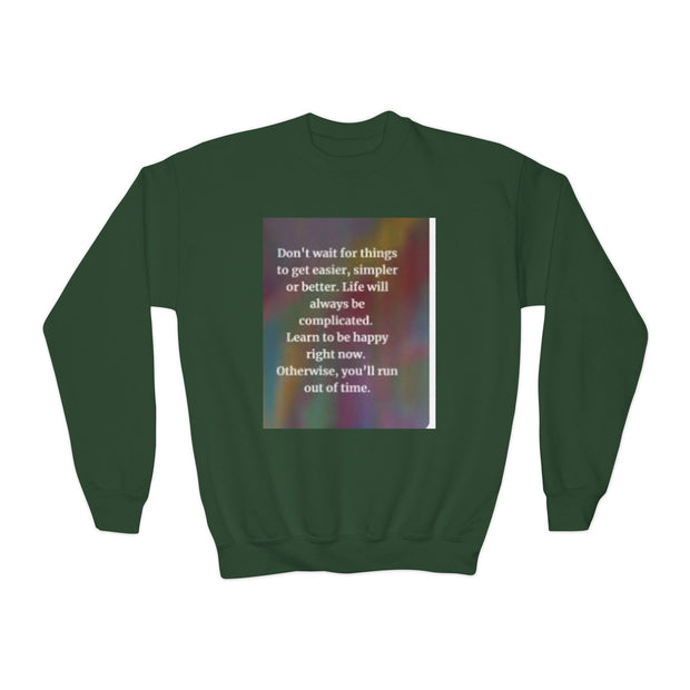 Youth Crewneck Sweatshirt — Inspirational Quote & Funny Kids’ Skeleton Joke Print