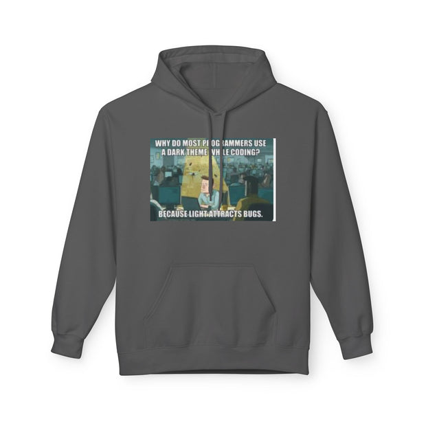 Minecraft Meme Hoodie — “Why Do Most Programmers Use Dark Themes? Because Light Attracts Bugs.”