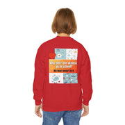 Youth Crewneck Sweatshirt — Inspirational Quote & Funny Kids’ Skeleton Joke Print