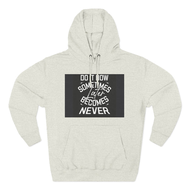 Do It Now Hoodie — Motivational Three-Panel Fleece Hoodie ("Do It Now, Sometimes Later Becomes Never")