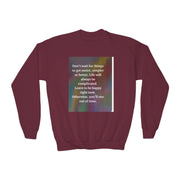 Youth Crewneck Sweatshirt — Inspirational Quote & Funny Kids’ Skeleton Joke Print
