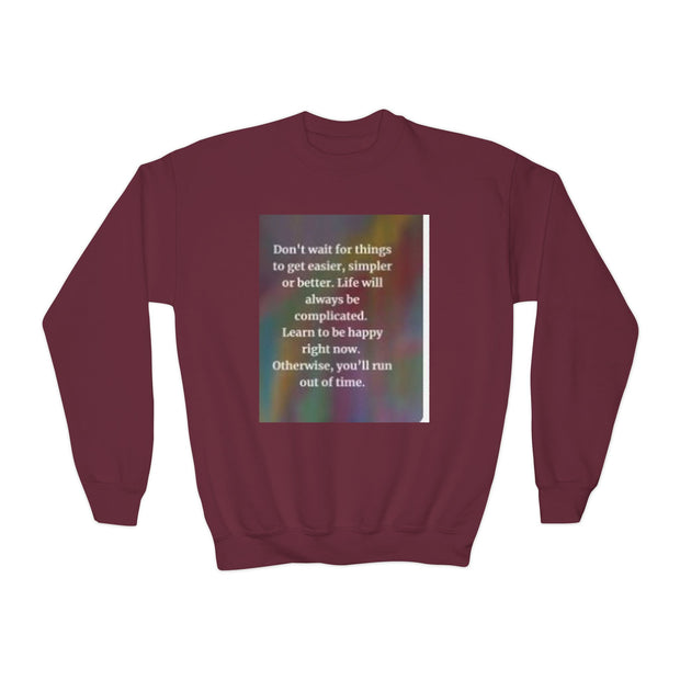 Youth Crewneck Sweatshirt — Inspirational Quote & Funny Kids’ Skeleton Joke Print