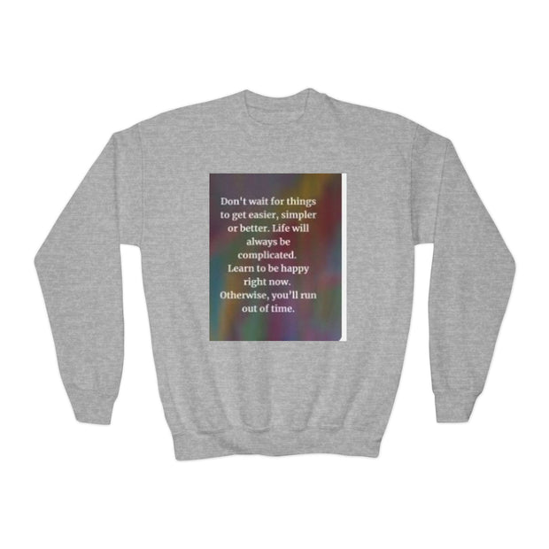 Youth Crewneck Sweatshirt — Inspirational Quote & Funny Kids’ Skeleton Joke Print