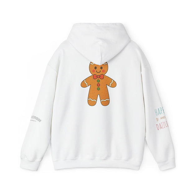 Gingerbread Holiday Hoodie — Scenic Quote Front & Festive Back