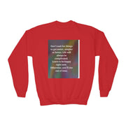 Youth Crewneck Sweatshirt — Inspirational Quote & Funny Kids’ Skeleton Joke Print