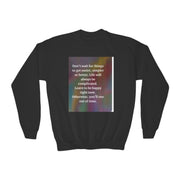 Youth Crewneck Sweatshirt — Inspirational Quote & Funny Kids’ Skeleton Joke Print