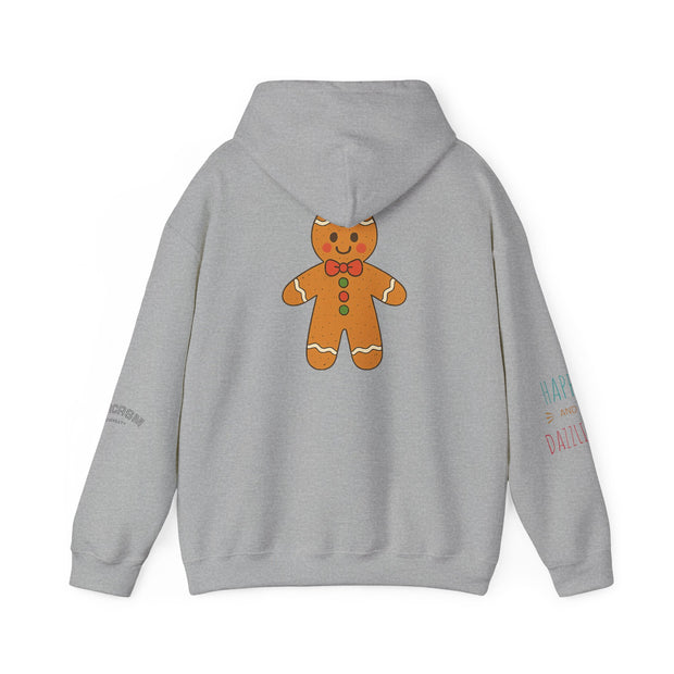 Gingerbread Holiday Hoodie — Scenic Quote Front & Festive Back