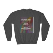 Youth Crewneck Sweatshirt — Inspirational Quote & Funny Kids’ Skeleton Joke Print