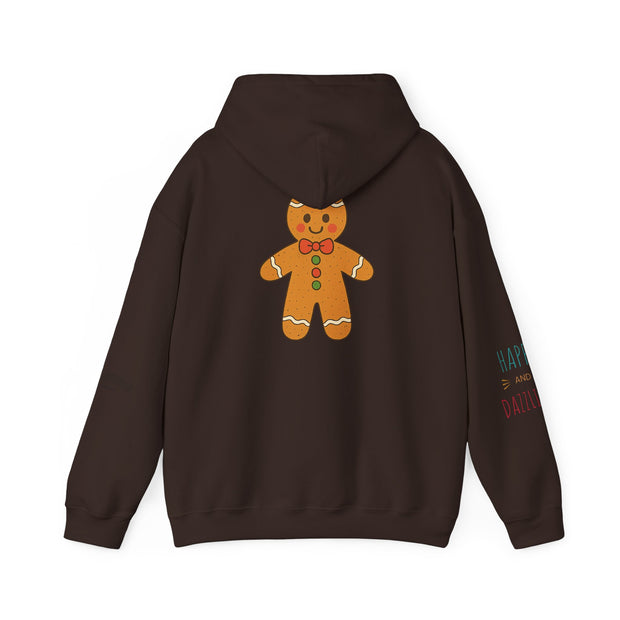 Gingerbread Holiday Hoodie — Scenic Quote Front & Festive Back