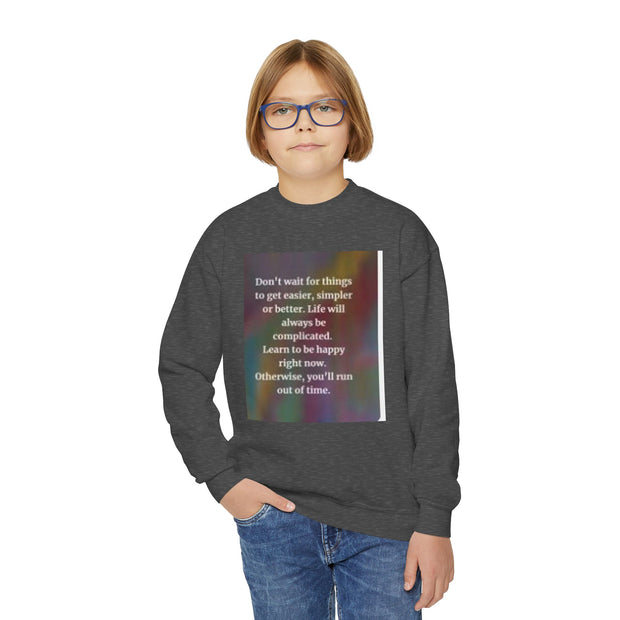 Youth Crewneck Sweatshirt — Inspirational Quote & Funny Kids’ Skeleton Joke Print