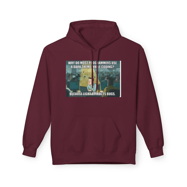 Minecraft Meme Hoodie — “Why Do Most Programmers Use Dark Themes? Because Light Attracts Bugs.”