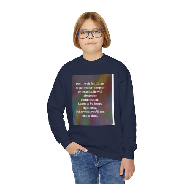 Youth Crewneck Sweatshirt — Inspirational Quote & Funny Kids’ Skeleton Joke Print