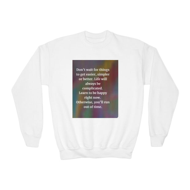 Youth Crewneck Sweatshirt — Inspirational Quote & Funny Kids’ Skeleton Joke Print