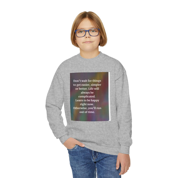 Youth Crewneck Sweatshirt — Inspirational Quote & Funny Kids’ Skeleton Joke Print