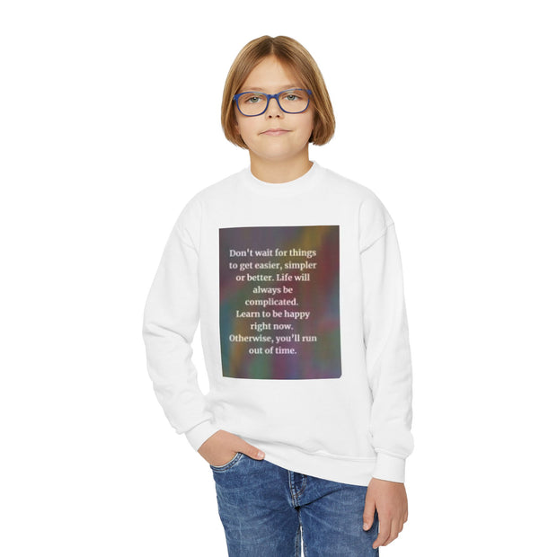Youth Crewneck Sweatshirt — Inspirational Quote & Funny Kids’ Skeleton Joke Print