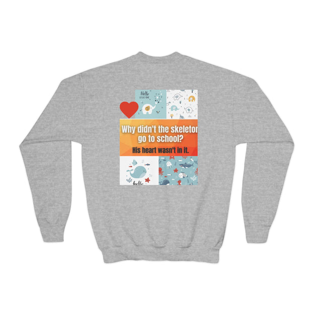 Youth Crewneck Sweatshirt — Inspirational Quote & Funny Kids’ Skeleton Joke Print