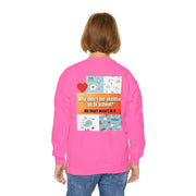 Youth Crewneck Sweatshirt — Inspirational Quote & Funny Kids’ Skeleton Joke Print
