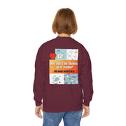 Youth Crewneck Sweatshirt — Inspirational Quote & Funny Kids’ Skeleton Joke Print