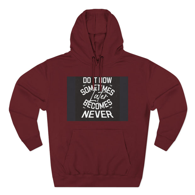 Do It Now Hoodie — Motivational Three-Panel Fleece Hoodie ("Do It Now, Sometimes Later Becomes Never")