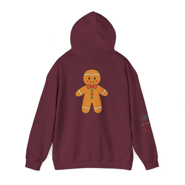 Gingerbread Holiday Hoodie — Scenic Quote Front & Festive Back
