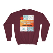 Youth Crewneck Sweatshirt — Inspirational Quote & Funny Kids’ Skeleton Joke Print