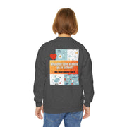 Youth Crewneck Sweatshirt — Inspirational Quote & Funny Kids’ Skeleton Joke Print