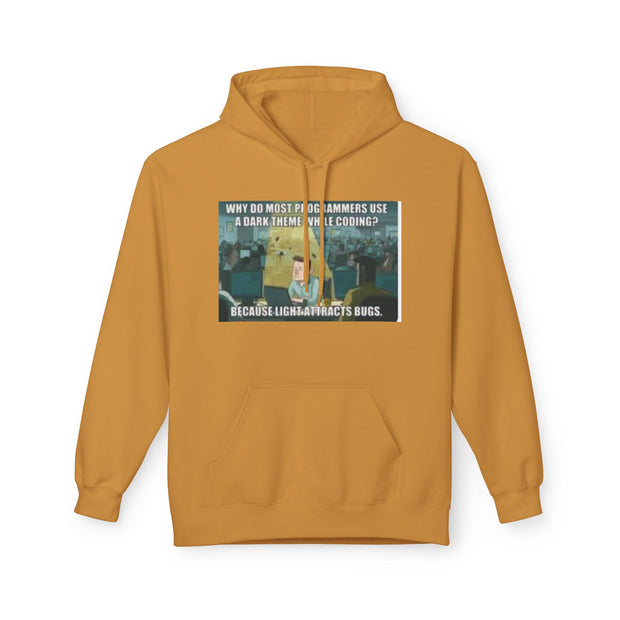 Minecraft Meme Hoodie — “Why Do Most Programmers Use Dark Themes? Because Light Attracts Bugs.”