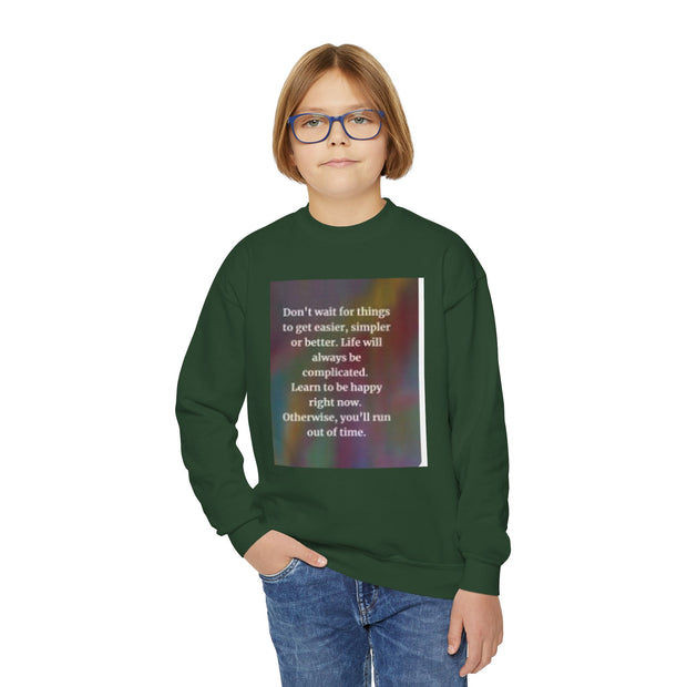 Youth Crewneck Sweatshirt — Inspirational Quote & Funny Kids’ Skeleton Joke Print