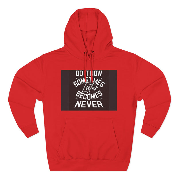 Do It Now Hoodie — Motivational Three-Panel Fleece Hoodie ("Do It Now, Sometimes Later Becomes Never")