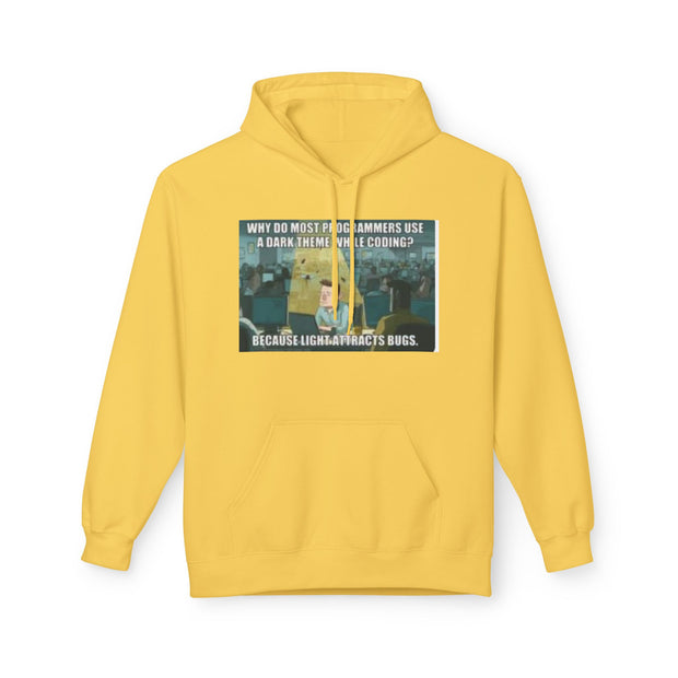 Minecraft Meme Hoodie — “Why Do Most Programmers Use Dark Themes? Because Light Attracts Bugs.”
