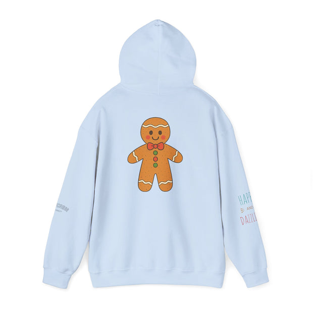 Gingerbread Holiday Hoodie — Scenic Quote Front & Festive Back