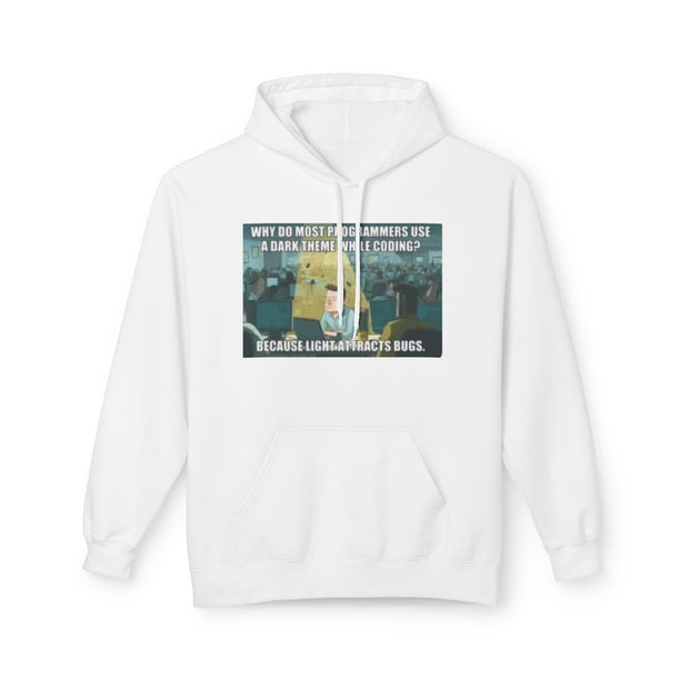 Minecraft Meme Hoodie — “Why Do Most Programmers Use Dark Themes? Because Light Attracts Bugs.”