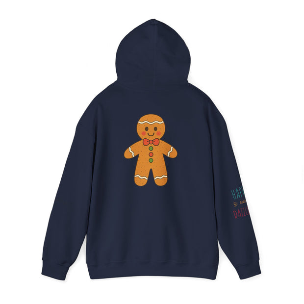 Gingerbread Holiday Hoodie — Scenic Quote Front & Festive Back