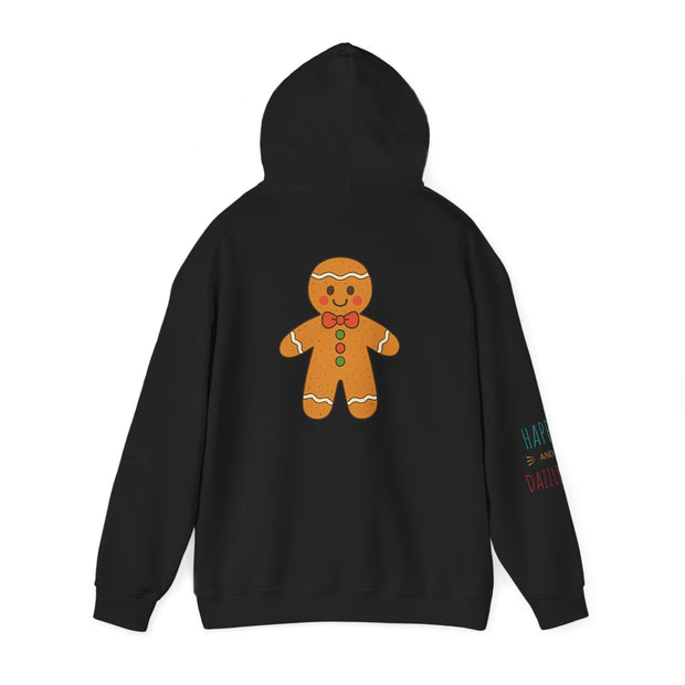 Gingerbread Holiday Hoodie — Scenic Quote Front & Festive Back