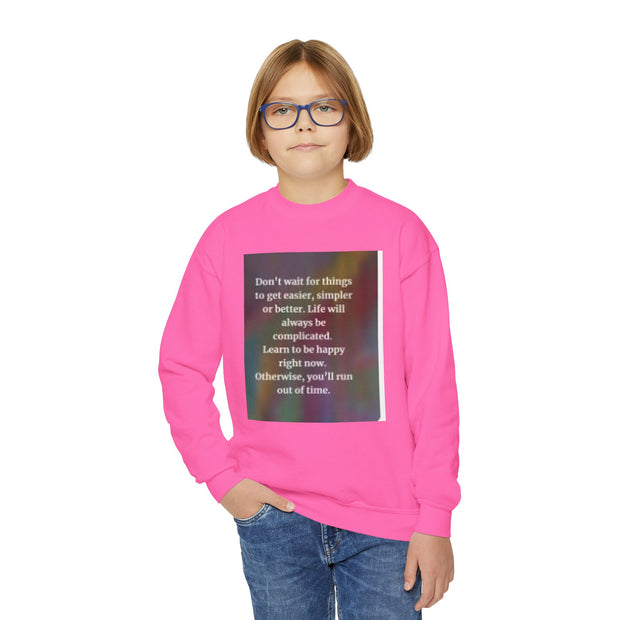 Youth Crewneck Sweatshirt — Inspirational Quote & Funny Kids’ Skeleton Joke Print