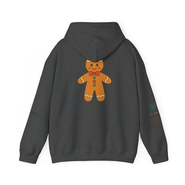 Gingerbread Holiday Hoodie — Scenic Quote Front & Festive Back