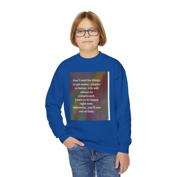 Youth Crewneck Sweatshirt — Inspirational Quote & Funny Kids’ Skeleton Joke Print