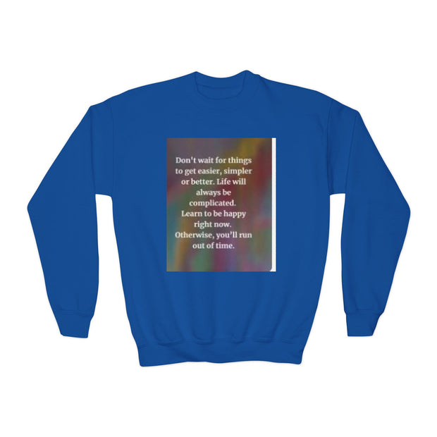 Youth Crewneck Sweatshirt — Inspirational Quote & Funny Kids’ Skeleton Joke Print