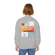 Youth Crewneck Sweatshirt — Inspirational Quote & Funny Kids’ Skeleton Joke Print