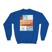 Youth Crewneck Sweatshirt — Inspirational Quote & Funny Kids’ Skeleton Joke Print