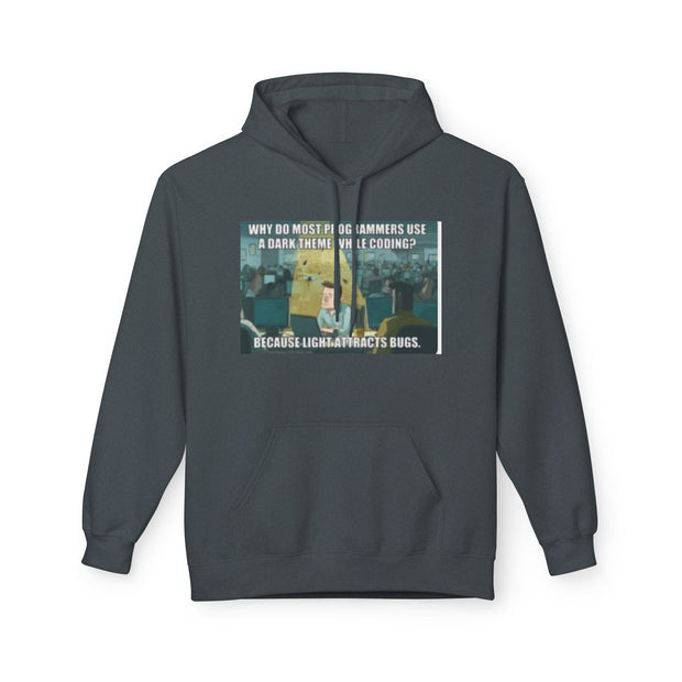 Minecraft Meme Hoodie — “Why Do Most Programmers Use Dark Themes? Because Light Attracts Bugs.”