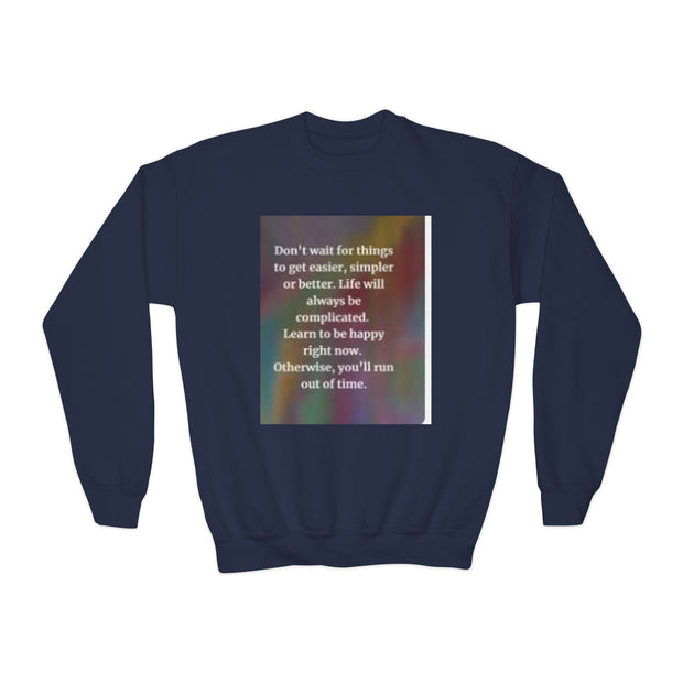 Youth Crewneck Sweatshirt — Inspirational Quote & Funny Kids’ Skeleton Joke Print